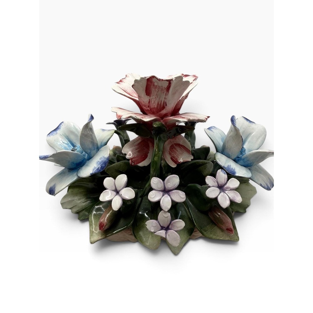 Capodimonte Italy Porcelain Flower Basket Centerpiece Rose Lily Floral Figurine